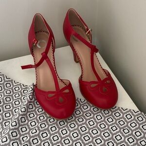 Elegant Red T-Strap Heels